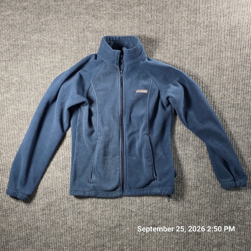 Columbia Womens Navy Blue Full Zip Fleece Jacket Mock Neck Size Medium